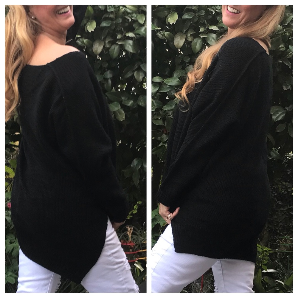 Making a Statement! Black Oversize Hi Lo Sweater - Picture 3 of 8